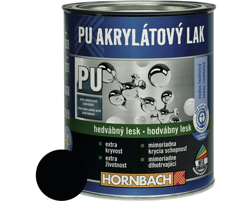 Barevný lak Hornbach PU akrylátový na vodní bázi 2 l černá hedvábný lesk