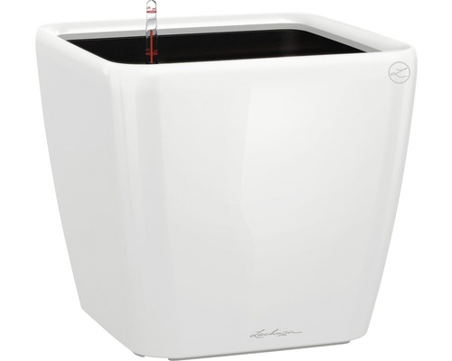 Čtvercový, bílý květináč s ukazatelem hladiny vody