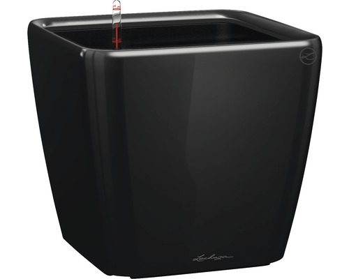 Černý květináč s ukazatelem hladiny vody