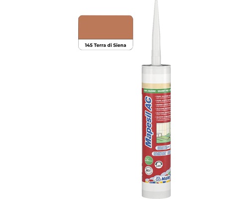Sanitární silikon MAPEI Mapesil AC 145 hnědá siena 310 ml Kartuše silikonového tmelu Mapesil AC, odstín 145 Terra di Siena