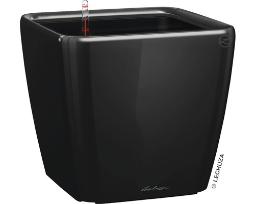 Černý květináč s ukazatelem hladiny vody