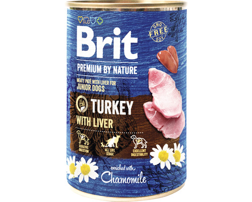 Konzerva pro psy Brit Premium by Nature Turkey with Liver 400 g Brit Premium by Nature krmivo pro mladé psy s krůtím masem a játry v plechovce
