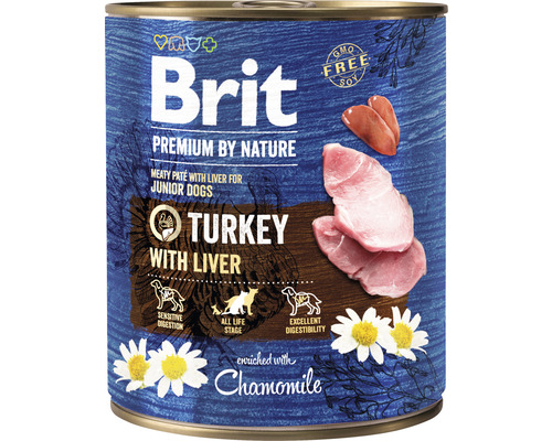 Konzerva pro psy Brit Premium by Nature Turkey with Liver 800 g Brit Premium by Nature krmivo pro mladé psy s krůtím masem a játry v konzervě