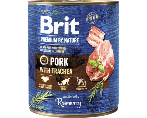 Konzerva pro psy Brit Premium by Nature Pork with Trachea 800 g Brit Premium by Nature psí krmivo s vepřovým masem a průdušnicí v konzervě