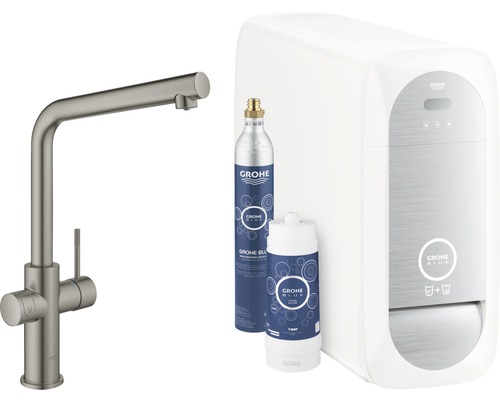 Dřezová baterie s filtrační funkcí GROHE Grohe Blue hard graphite 31454AL1 Vodní systém Grohe Blue s kohoutkem, filtrem a lahví s oxidem uhličitým