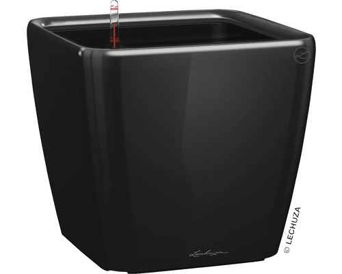 Černý květináč s ukazatelem hladiny vody