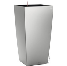 Vysoký, stříbrný květináč s ukazatelem hladiny vody