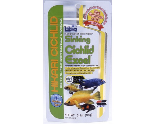 Krmivo pro cichlidy HIKARI Cichlid sinking Excel mini 100 g Krmivo pro cichlidy Hikari pro všechny druhy býložravců, zejména africké cichlidy