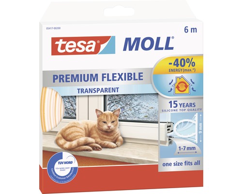 Okenní a dveřní těsnění, silikonové Tesa, 6m, bílé Těsnění Tesa Moll Premium Flexible, transparentní, pro utěsnění oken