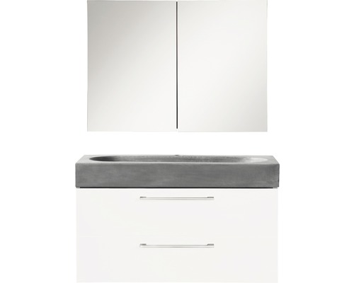 Souprava koupelnového nábytku lesklá bílá/umyvadlo beton 80x57 cm vč. zrcadlové skříňky