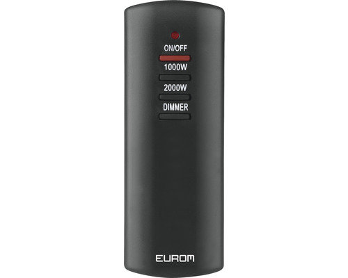 Černé dálkové ovládání Eurom s tlačítkem zapnutí/vypnutí, 1000 W, 2000 W a stmívačem