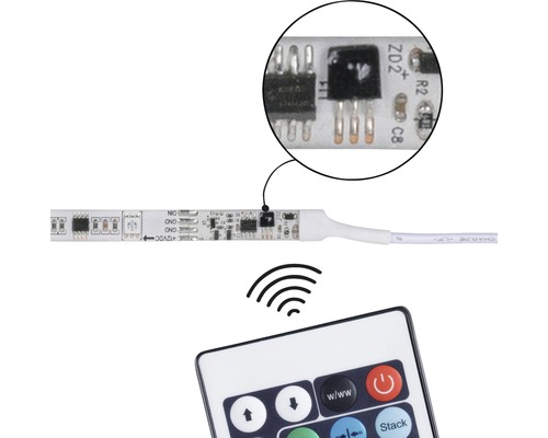 LED pásek s elektronickými součástkami a příslušným dálkovým ovládáním