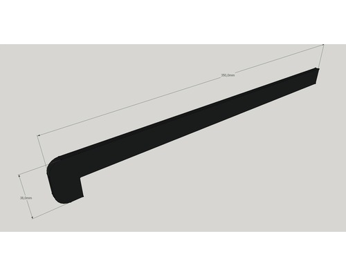 Technický výkres černé úchytky o rozměrech 350 mm a 38 mm
