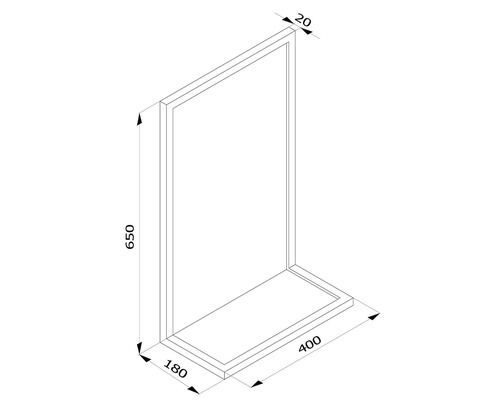 Nákres sprchového koutu o rozměrech 650 x 400 x 180 milimetrů