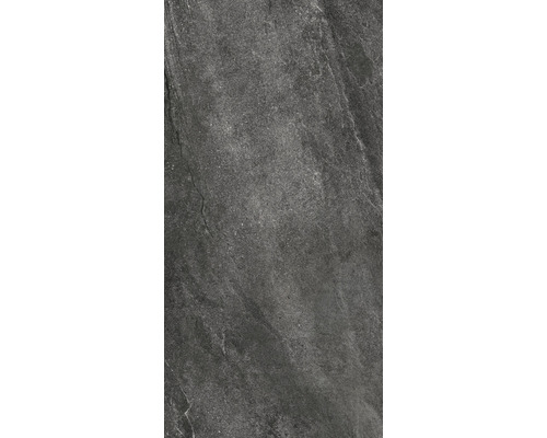 Keramická dlažba Flairstone 120x60x2 cm City Wave černá Tmavě šedá podlahová dlaždice s kamennou strukturou.