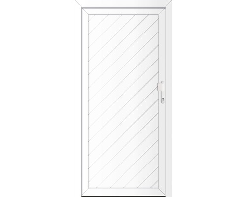 Bílé interiérové dveře s diagonálním lamelovým designem a klikou