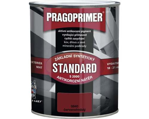 Základní barva na kov PRAGOPRIMER S2000 0840 červenohnědá 0,6L Plechovka antikorozní základní barvy Pragoprimer Standard