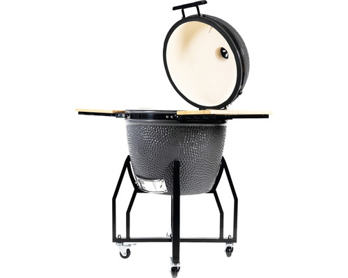 Keramický gril s otevřeným víkem na vozíku