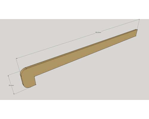 Dřevěná rukojeť o rozměrech 350 milimetrů krát 38 milimetrů