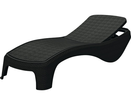 Černé zahradní lehátko z umělého pletiva s nastavitelným opěradlem