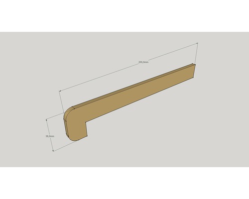 Dřevěná lišta o rozměrech 200 milimetrů krát 38 milimetrů