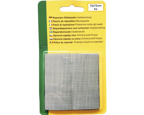 Pět opravných záplat na ochranu proti hmyzu, každá o rozměrech 75x75 milimetrů