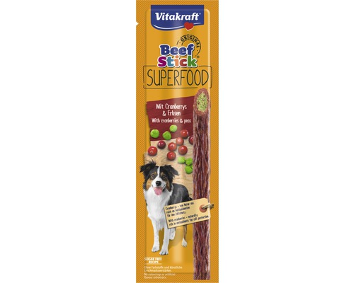 Pamlsek pro psy Beef Stick Superfood hrášek a brusinka 25 g Vitakraft Beef Stick Superfood pro psy s brusinkami a hráškem