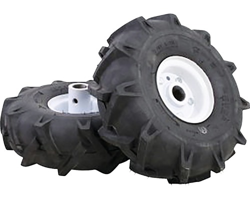 Dvě kola zahradní frézy s pneumatikami