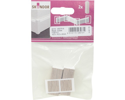 Rohové díly soklové lišty, dřevo, 16,5x16,5x40 milimetrů