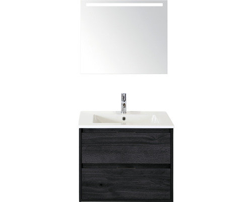 Koupelnový nábytkový set Sanox Porto barva čela black oak ŠxVxH 71 x 170 x 51 cm s keramickým umyvadlem a zrcadlem s LED osvětlením