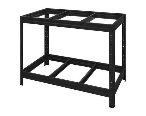 Černý regál pro velké zatížení se dvěma úrovněmi.