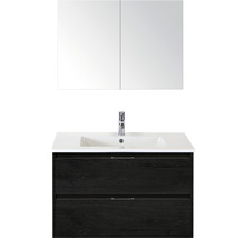 Koupelnový nábytkový set Sanox Porto barva čela black oak ŠxVxH 91 x 150 x 51 cm s keramickým umyvadlem a zrcadlovou skříňkou