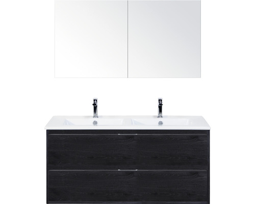 Koupelnový nábytkový set Sanox Porto barva čela black oak ŠxVxH 121 x 170 x 51 cm s keramickým umyvadlem a zrcadlovou skříňkou
