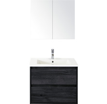 Koupelnový nábytkový set Sanox Porto barva čela black oak ŠxVxH 71 x 170 x 51 cm s keramickým umyvadlem a zrcadlovou skříňkou