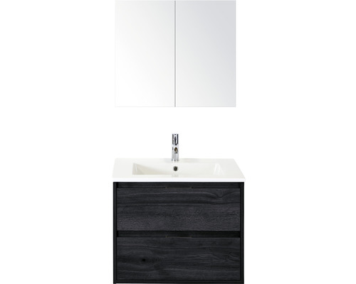 Koupelnový nábytkový set Sanox Porto barva čela black oak ŠxVxH 71 x 170 x 51 cm s keramickým umyvadlem a zrcadlovou skříňkou