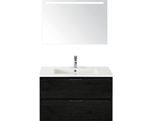 Koupelnový nábytkový set Sanox Porto barva čela black oak ŠxVxH 91 x 170 x 51 cm s keramickým umyvadlem a zrcadlem s LED osvětlením