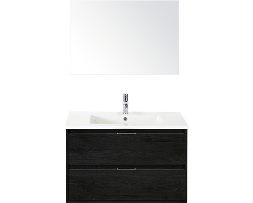 Koupelnový nábytkový set Sanox Porto barva čela black oak ŠxVxH 91 x 170 x 51 cm s keramickým umyvadlem a zrcadlem