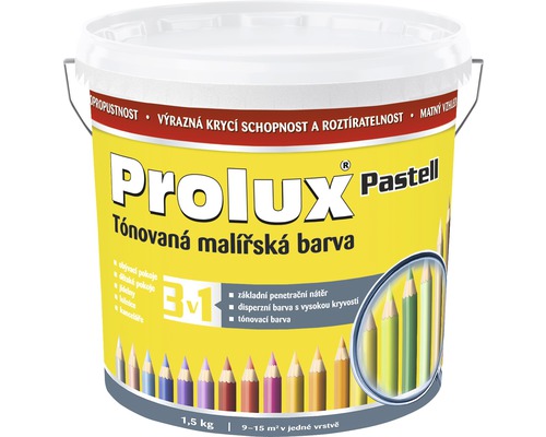 Barva na zeď Prolux Pastell 0618 sytá žlutá 1,5 kg Prolux Pastell tónovaná malířská barva v kbelíku