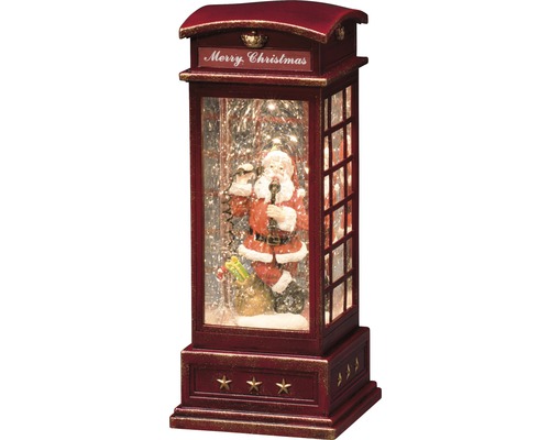Dekorativní sněhová koule v designu telefonní budky s motivem Santa Clause