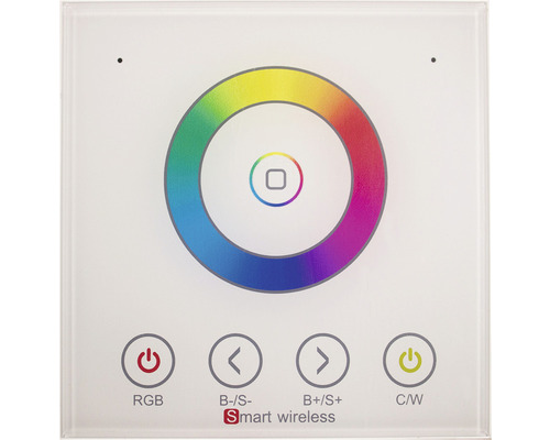 Ovladač (RF) FK technics 4739218 dotykový nástěnný pro RGBW LED pásky, bílý Chytré bezdrátové ovládání s barevným kolečkem pro ovládání světla