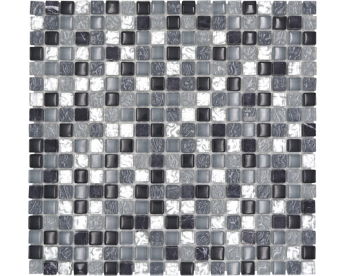 Skleněná mozaika s přírodním kamenem XCM M890 30,5x32,5 cm šedá/stříbrná/bílá