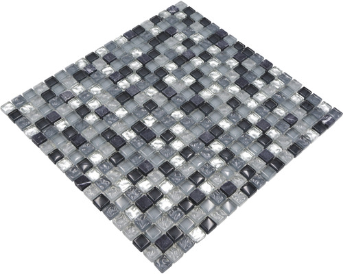 Mozaiková dlaždice se čtvercovými skleněnými kameny v šedé a černé barvě