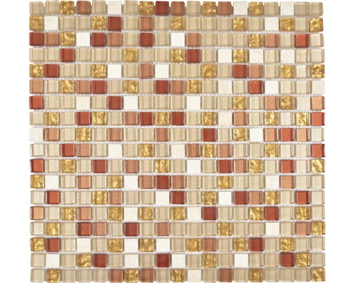 Skleněná mozaika s přírodním kamenem XCM M920 30,5x32,5 cm béžová/zlatá/okrová