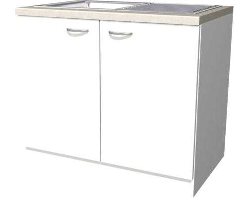 Kuchyňská skříňka s dřezem a pracovní deskou Flex Well Palmaria/Wito šířka 100 cm bílá s vypouštěcí a přepadovou soupravou