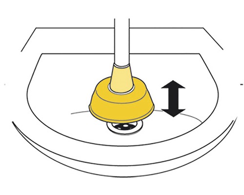 Ilustrace zvonu nad umyvadlovým odpadem se šipkou nahoru a dolů.