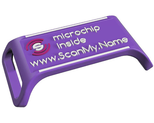 Chytrá psí známka Scan My name s čipem digitální identifikační fialová