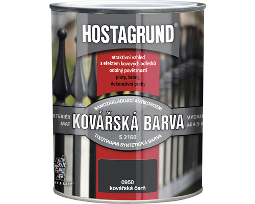 Barva na kov HOSTAGRUND S2160 0950 kovářská čerň 0,6 l Barva na kov Hostagrund v plechovce