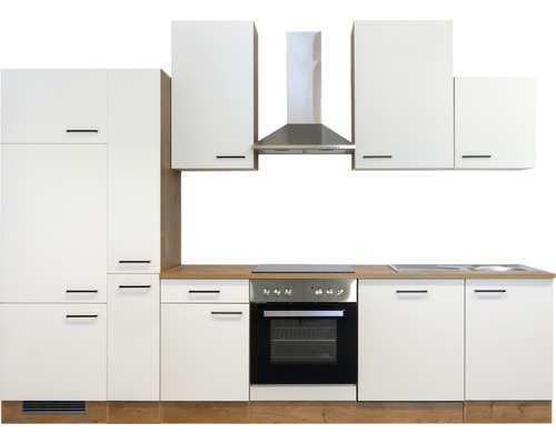 Kompletní kuchyně se závěsnými skříňkami, digestoří, sporákem a dřezem