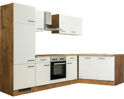 Kuchyňská linka s vestavěnými skříňkami, dřezem, sporákem a odsavačem par