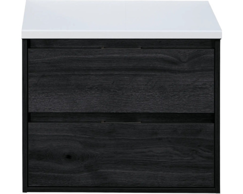 Koupelnová skříňka pod umyvadlo Sanox Porto barva čela black oak ŠxVxH 70 x 59 x 50 cm umyvadlová deska bílá matná